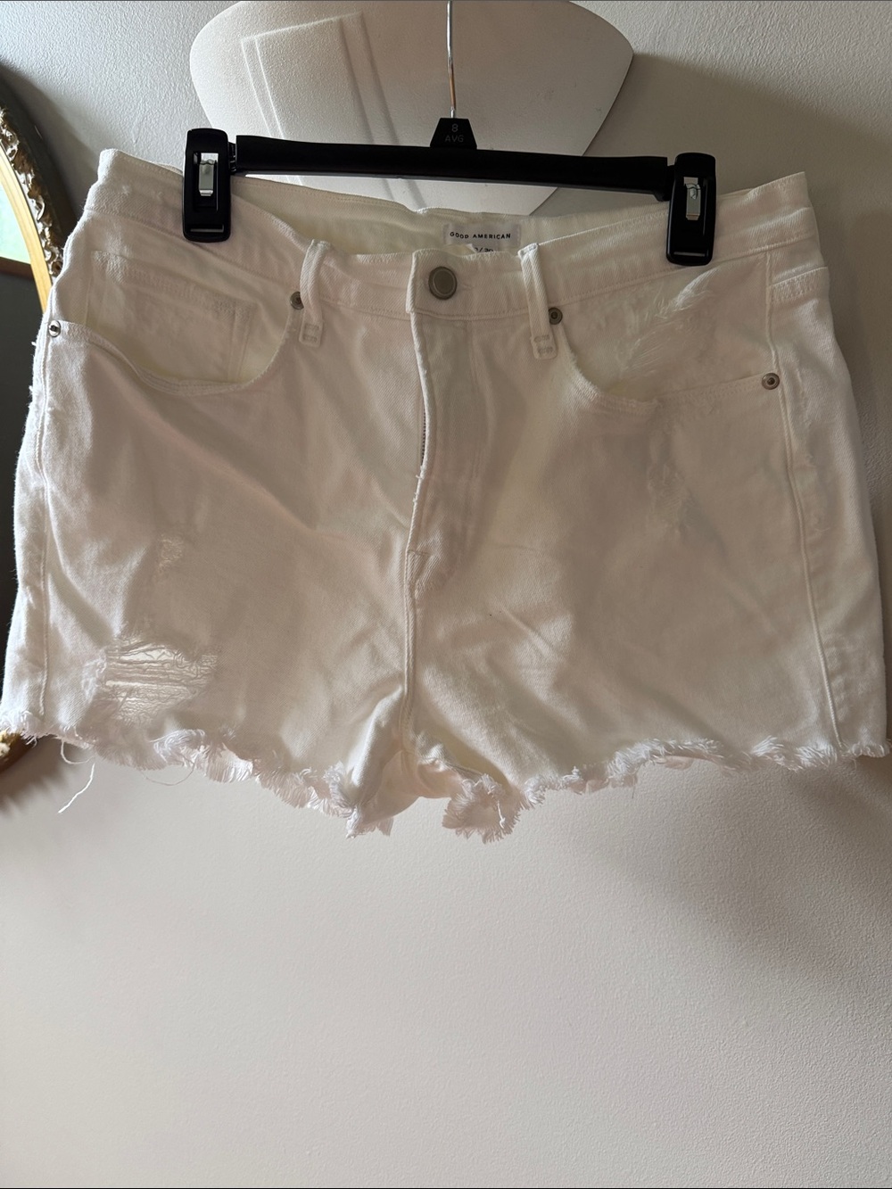 Good American White Frayed Hem Denim Shorts